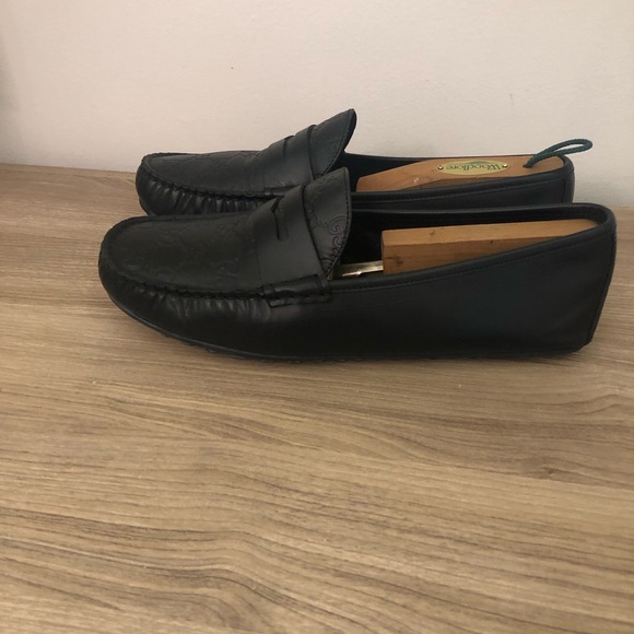 Gucci GG Logo Stamp Penny Loafers Moccasins Black Leather Men's SHOES 7.5 G 8 US - Picture 4 of 12